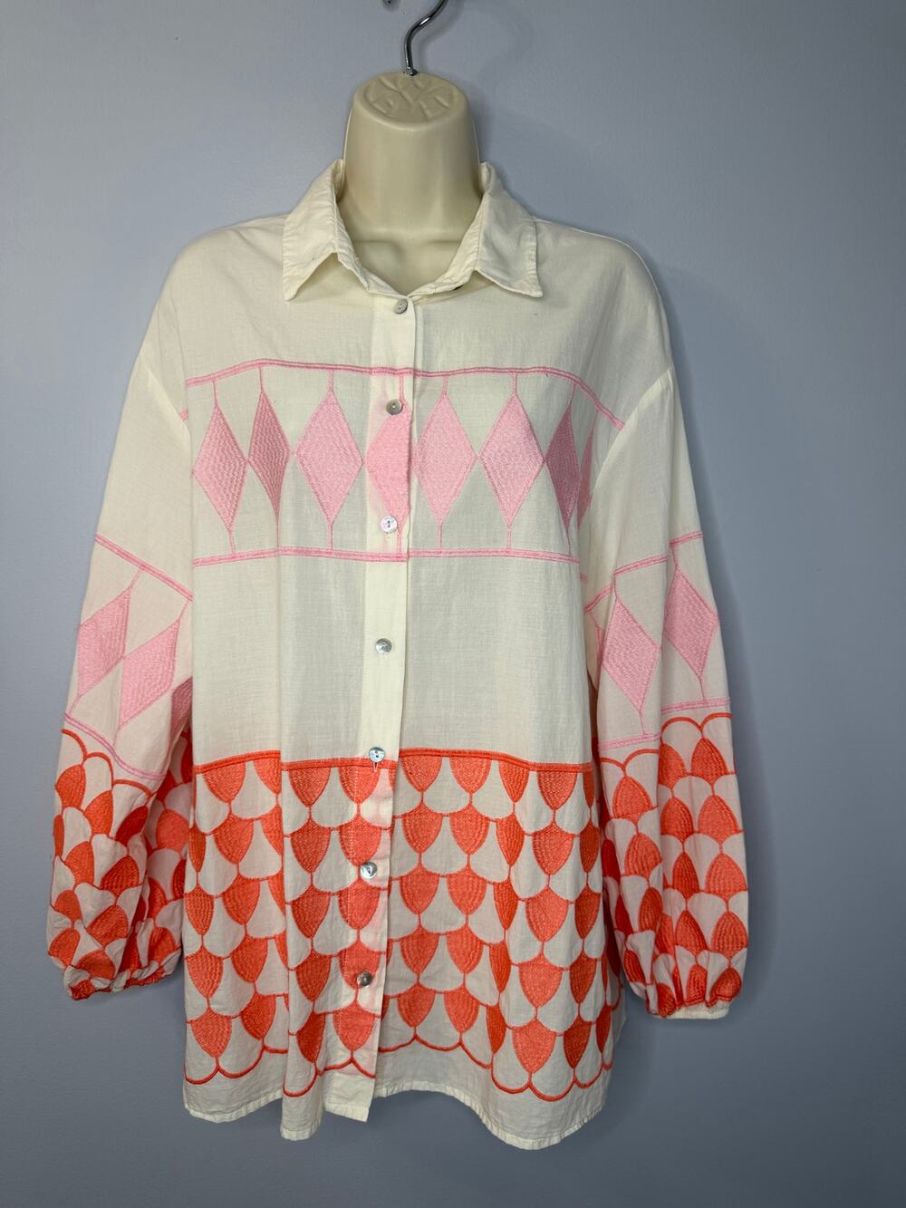 Dixie Button Down Embroidered Relax Shirt Top Women's S